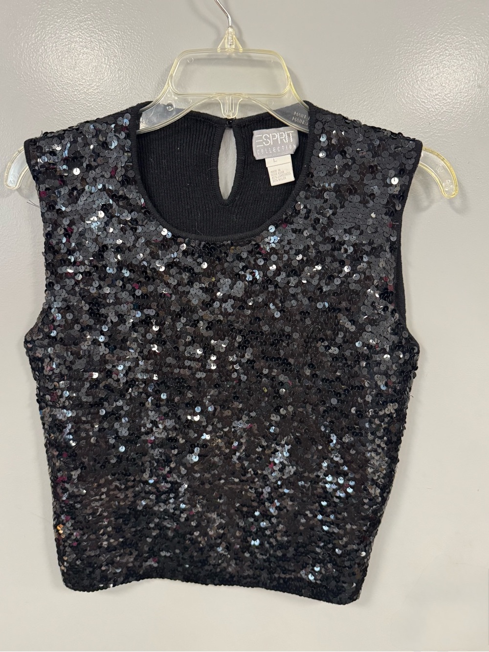 Vintage Esprit Collection Black Sequined Sleeveless Top-Large (runs very small)